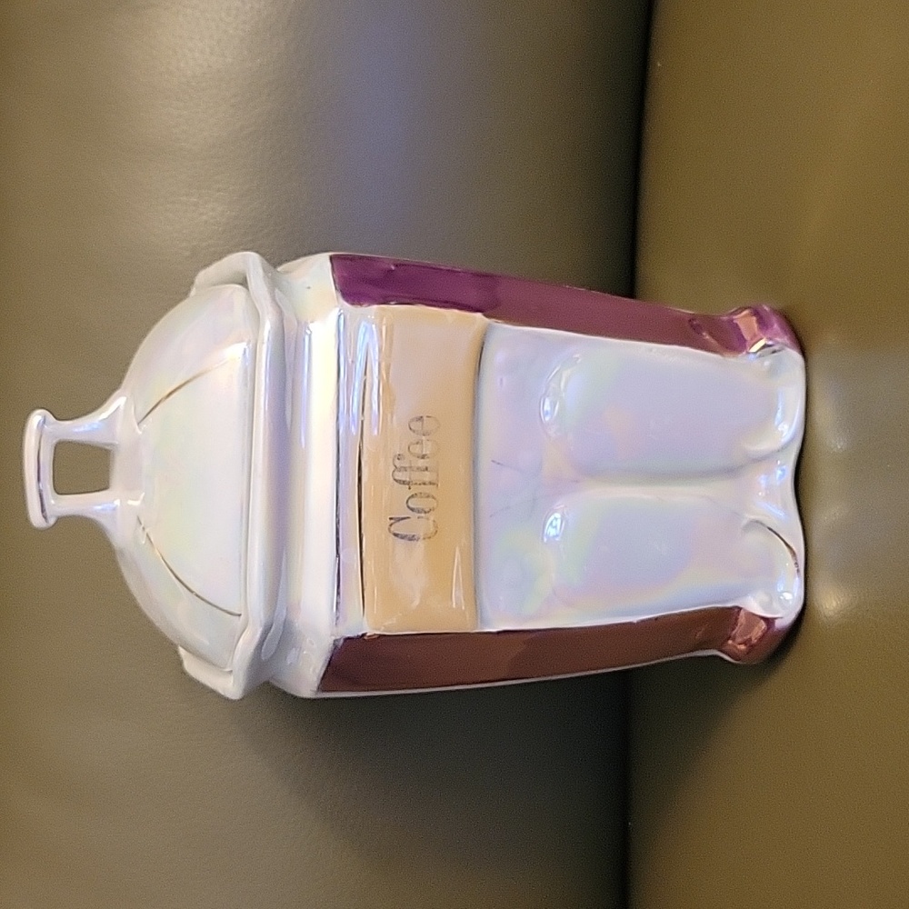 Vtg White Block Art Deco Coffee Lusterware Canister Germany